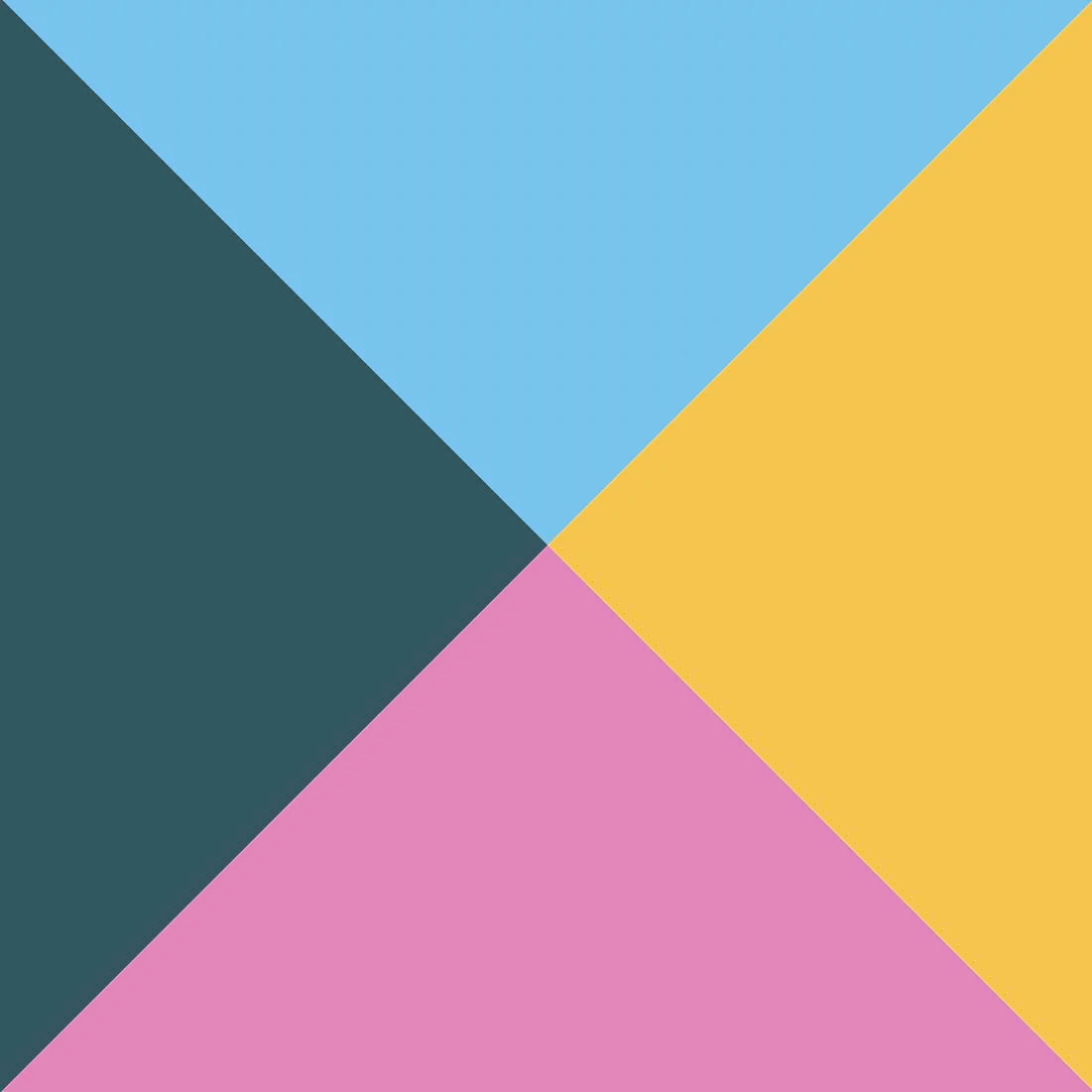 Four coloured triangles meeting at a point: slate, sky blue, amber and pink